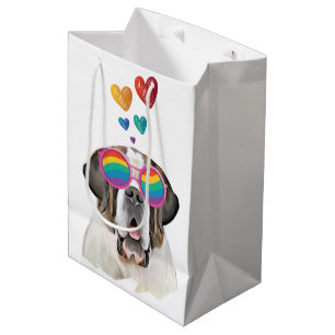 Saint Bernard Dog with Hearts Valentine's Day Medium Gift Bag