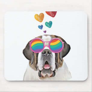 Saint Bernard Dog with Hearts Valentine's Day Mouse Pad