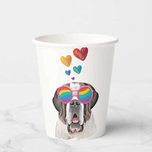 Saint Bernard Dog with Hearts Valentine's Day Paper Cups (Front)