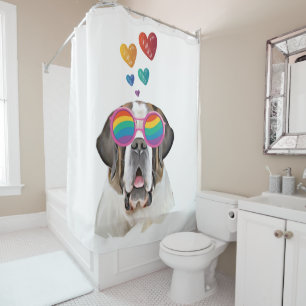 Saint Bernard Dog with Hearts Valentine's Day Shower Curtain