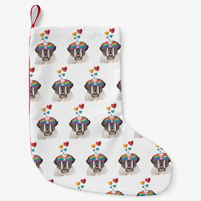 Saint Bernard Dog with Hearts Valentine's Day  Small Christmas Stocking (Front)