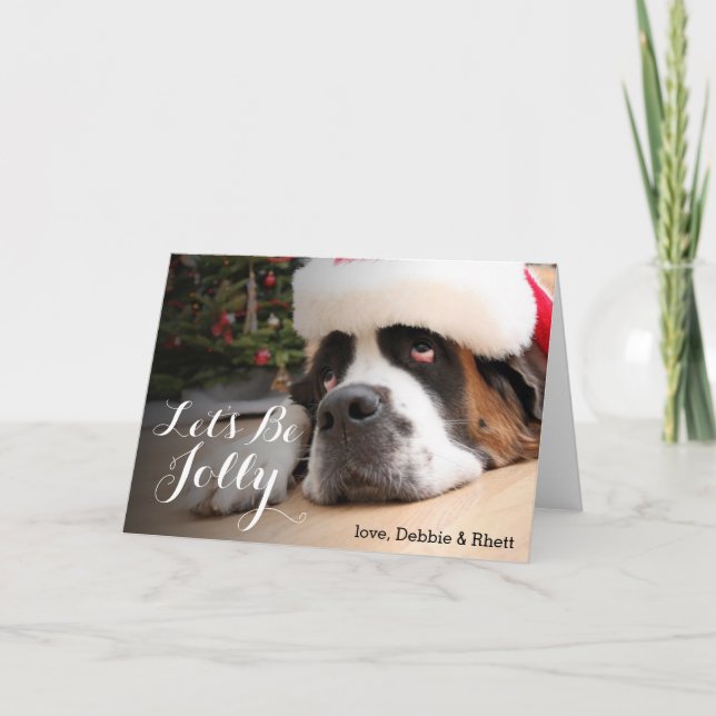 Saint Bernard dog with Santa Hat Holiday Card (Front)
