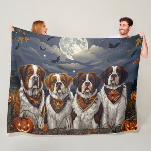 Saint Bernard Halloween Spooky Fleece Blanket