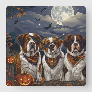 Saint Bernard Halloween Spooky Square Wall Clock