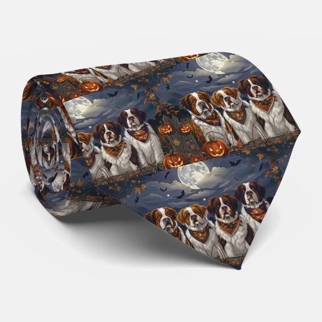 Saint Bernard Halloween Spooky Tie (Rolled)