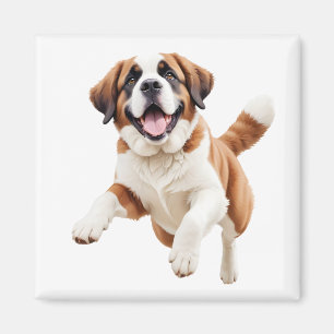 Saint Bernard Happy Playful Fun Jumping In The Air Magnet