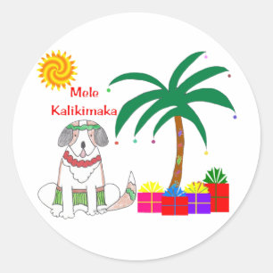 Saint Bernard Hawaiian Christmas Classic Round Sticker