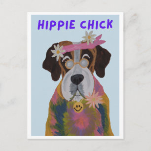 Saint Bernard Hippie Chick Postcard