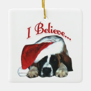 Saint Bernard I Believe Keychain Ceramic Ornament