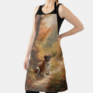 Saint Bernard in Autumn Leaves Fall Inspire Apron