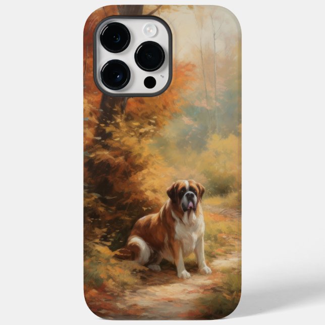 Saint Bernard in Autumn Leaves Fall Inspire Case-Mate iPhone Case (Back)