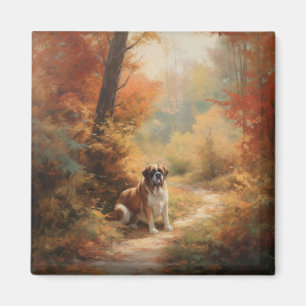 Saint Bernard in Autumn Leaves Fall Inspire Magnet