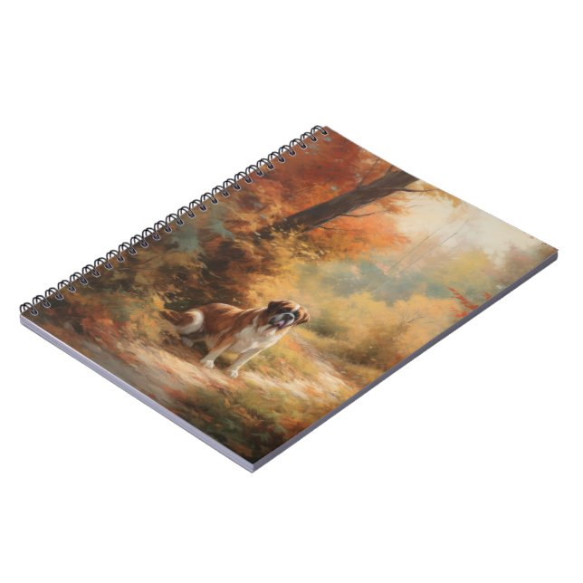 Saint Bernard in Autumn Leaves Fall Inspire Notebook (Left Side)