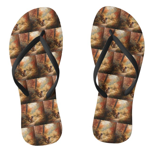 Saint Bernard in Autumn Leaves Fall Inspire Thongs (Footbed)