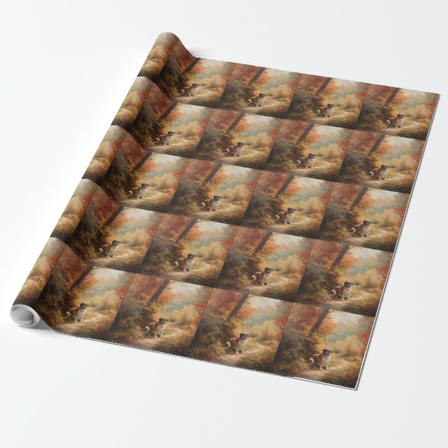 Saint Bernard in Autumn Leaves Fall Inspire Wrapping Paper (Unrolled)