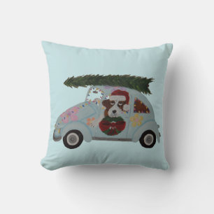 Saint Bernard in Hippie Car at Christmas Cushion