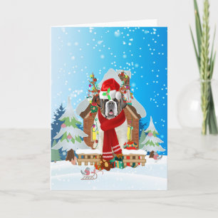 Saint Bernard in snow with Christmas gifts Card