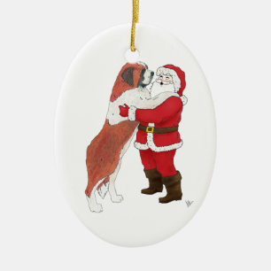 Saint Bernard Jowly Christmas Greeting Ceramic Ornament