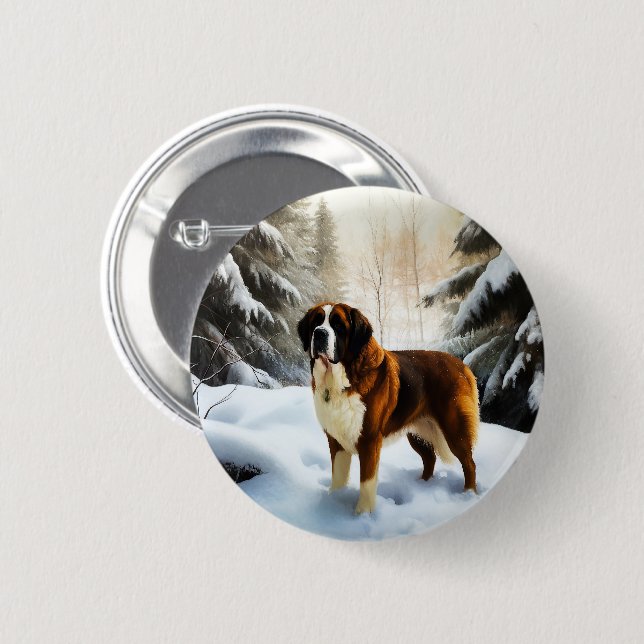 Saint Bernard Let It Snow Christmas 6 Cm Round Badge (Front & Back)