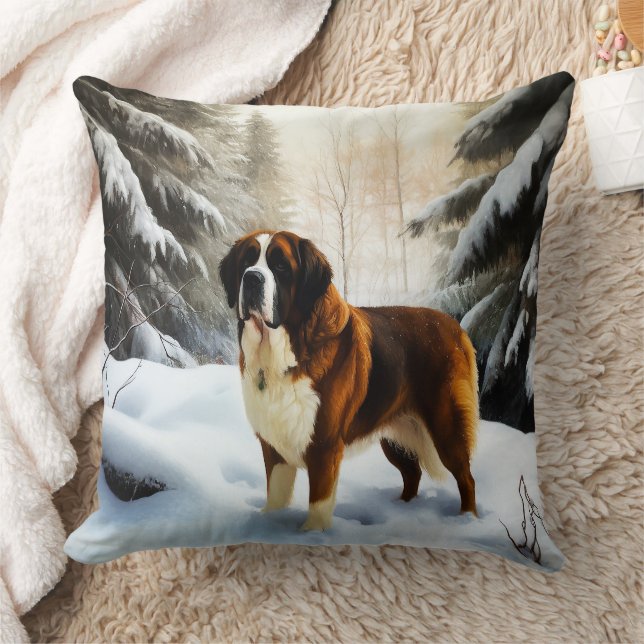 Saint Bernard Let It Snow Christmas Cushion (Blanket)