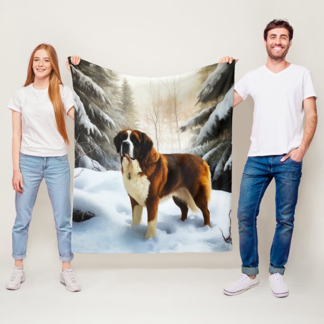 Saint Bernard Let It Snow Christmas Fleece Blanket (In Situ)