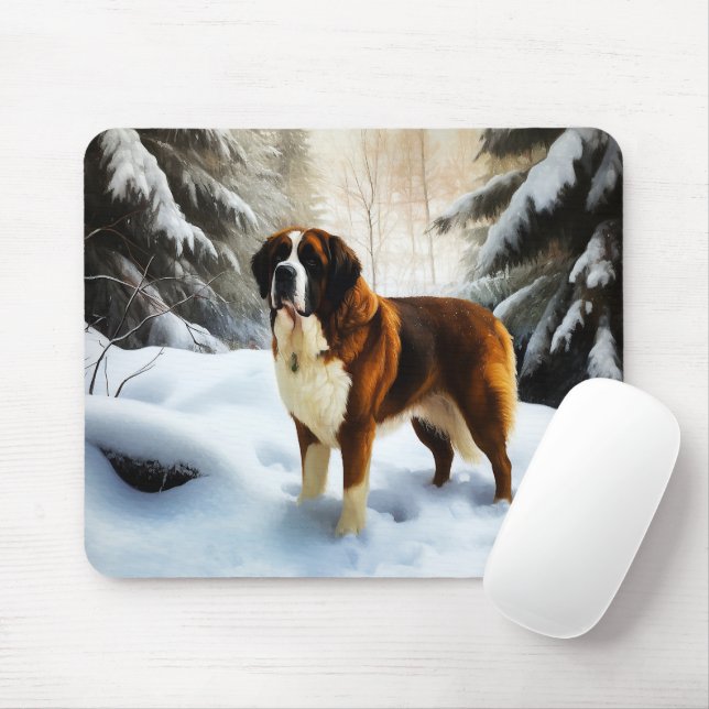 Saint Bernard Let It Snow Christmas Mouse Pad (With Mouse)
