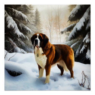 Saint Bernard Let It Snow Christmas Poster