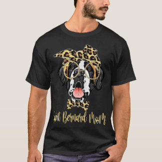 Saint Bernard Mom Leopard Dog Lovers Mother Day  T-Shirt