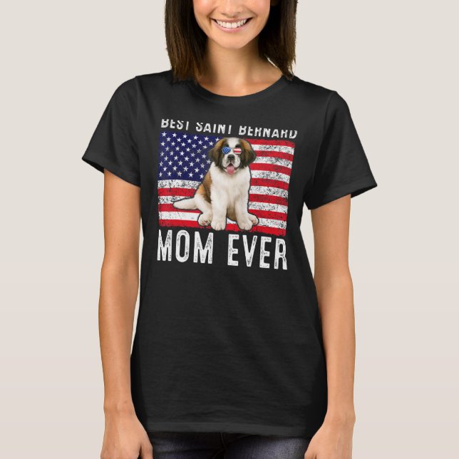 Saint Bernard Mum Usa American Flag Dog  Owner T-Shirt (Front)