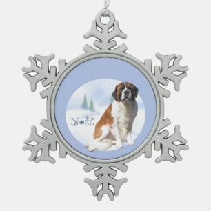 Saint Bernard Noel Keychain Snowflake Pewter Christmas Ornament