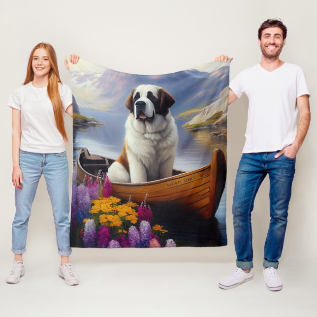 Saint Bernard on a Paddle: A Scenic Adventure Fleece Blanket (In Situ)
