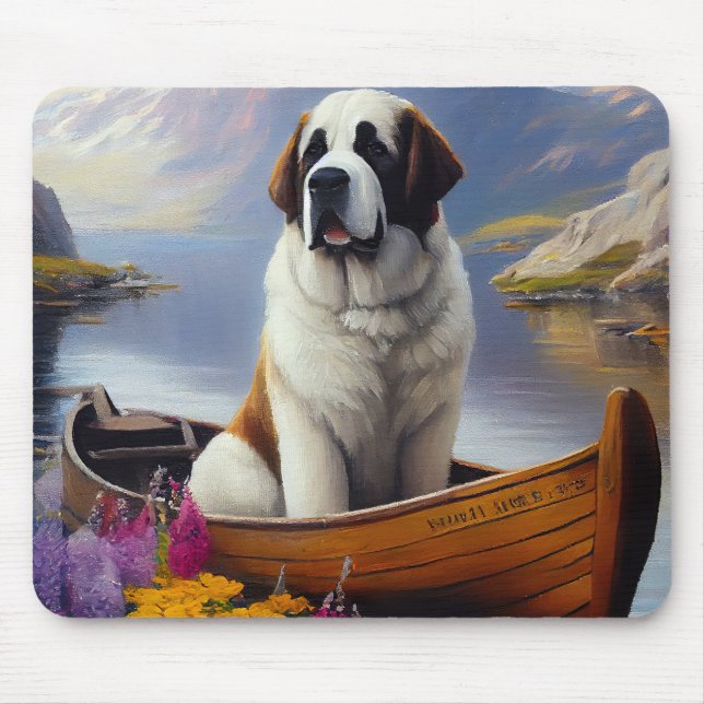Saint Bernard on a Paddle: A Scenic Adventure Mouse Pad (Front)