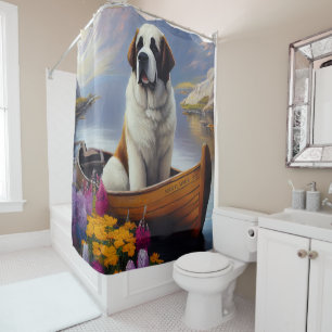 Saint Bernard on a Paddle: A Scenic Adventure Shower Curtain