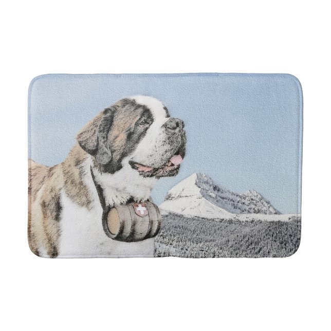Saint Bernard Painting - Cute Original Dog Art Bath Mat (Front)