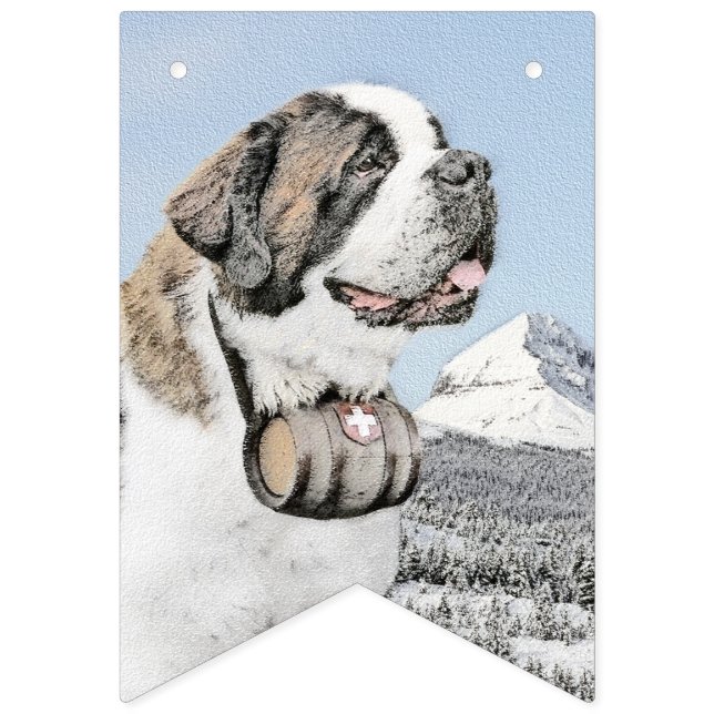 Saint Bernard Painting - Cute Original Dog Art Bunting (First Flag)