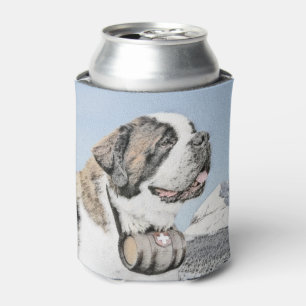 Saint Bernard Painting - Cute Original Dog Art Can Cooler