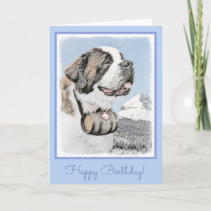 Saint Bernard Painting - Cute Original Dog Art Card