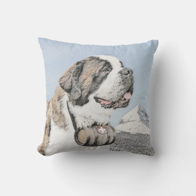 Saint Bernard Painting - Cute Original Dog Art Cushion (Front)