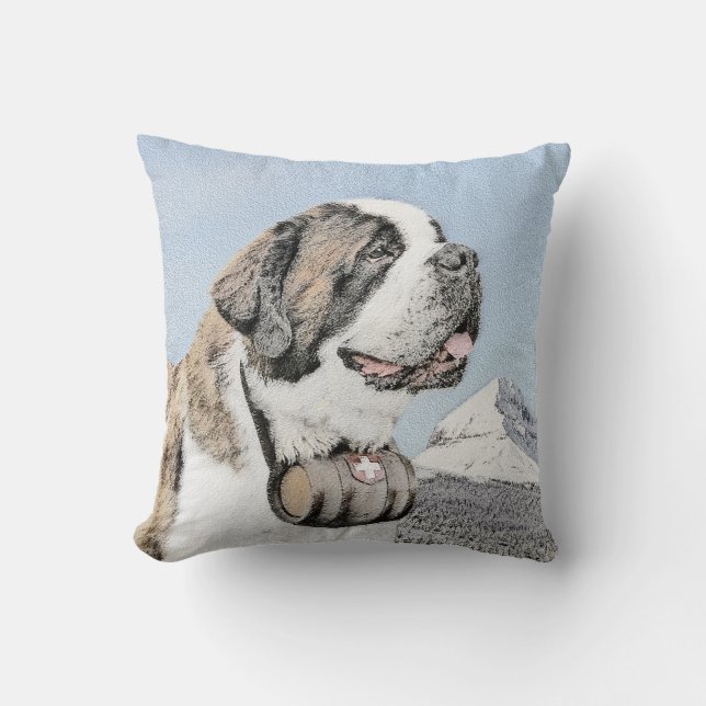 Saint Bernard Painting - Cute Original Dog Art Cushion (Front)