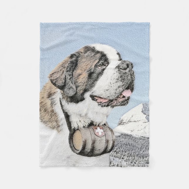 Saint Bernard Painting - Cute Original Dog Art Fleece Blanket (Front)