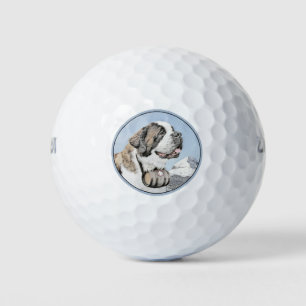Saint Bernard Painting - Cute Original Dog Art Golf Balls