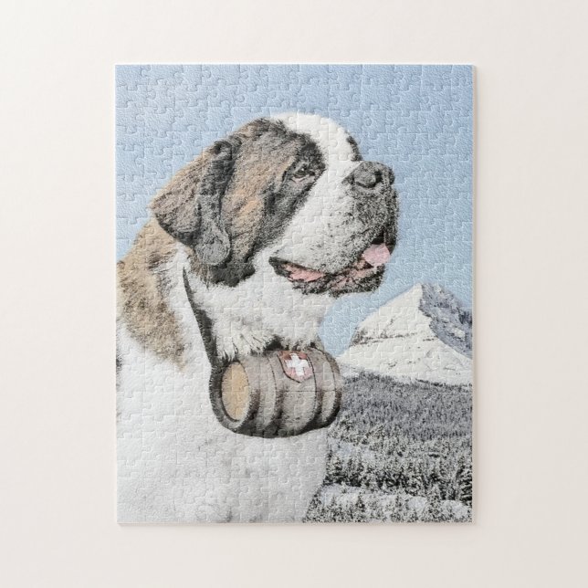 Saint Bernard Painting - Cute Original Dog Art Jigsaw Puzzle (Vertical)