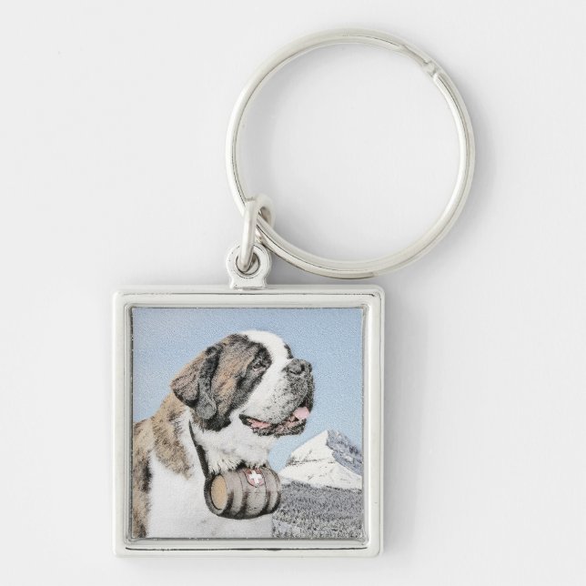 Saint Bernard Painting - Cute Original Dog Art Key Ring (Front)