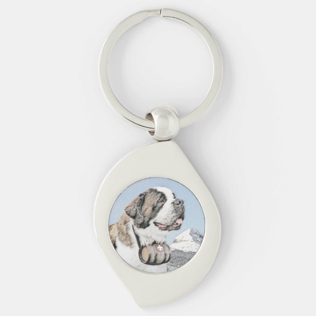 Saint Bernard Painting - Cute Original Dog Art Key Ring (Front)