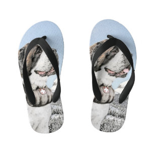 Saint Bernard Painting - Cute Original Dog Art Kid's Thongs