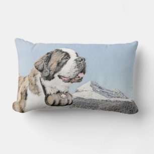 Saint Bernard Painting - Cute Original Dog Art Lumbar Cushion