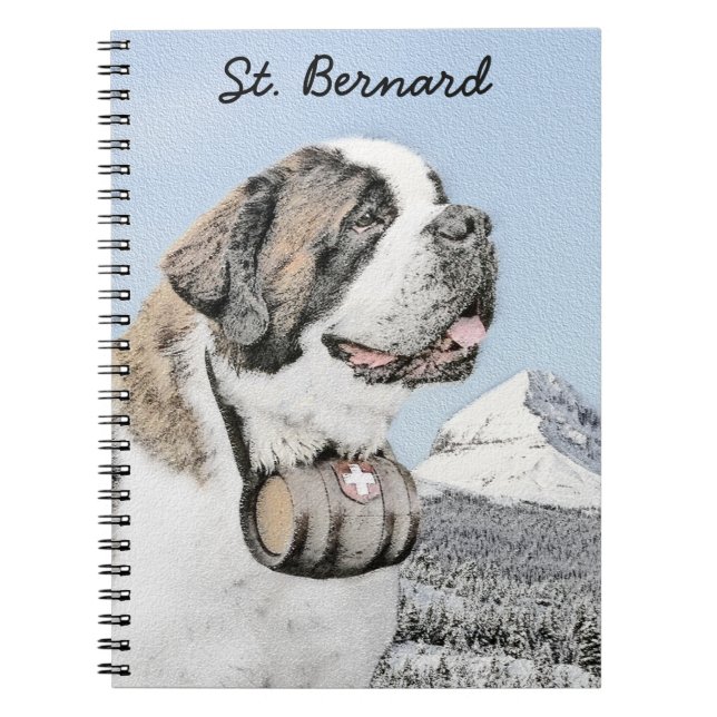 Saint Bernard Painting - Cute Original Dog Art Notebook (Front)