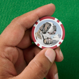 Saint Bernard Painting - Cute Original Dog Art Poker Chips