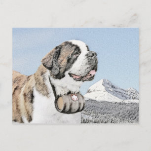 Saint Bernard Painting - Cute Original Dog Art Postcard