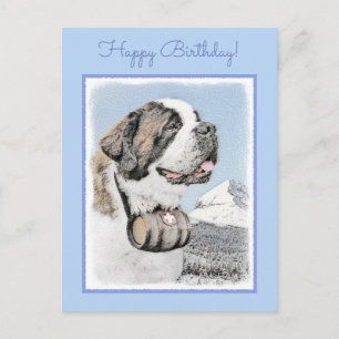 Saint Bernard Painting - Cute Original Dog Art Postcard